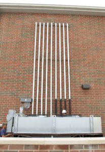 Refrigeration Installation 25 Foot Tall Pipes feeding Evaporator Coils and Condensers of Allen ISD New Service Center Food Service Area